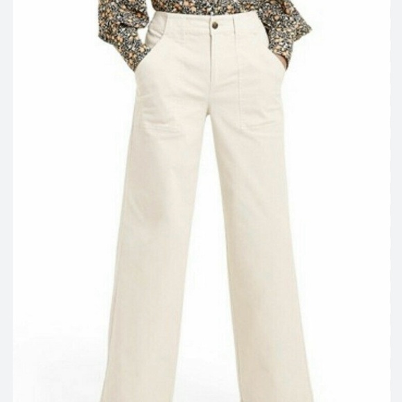 Nili Lotan Pants - Nili Lotan X Target Cropped Pants Womens Wide Leg High Rise Pockets Cream